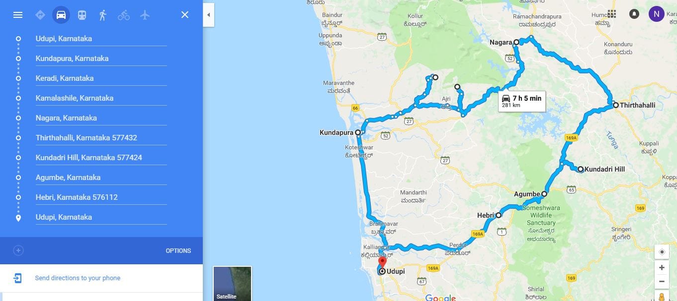 google maps image of our drive route