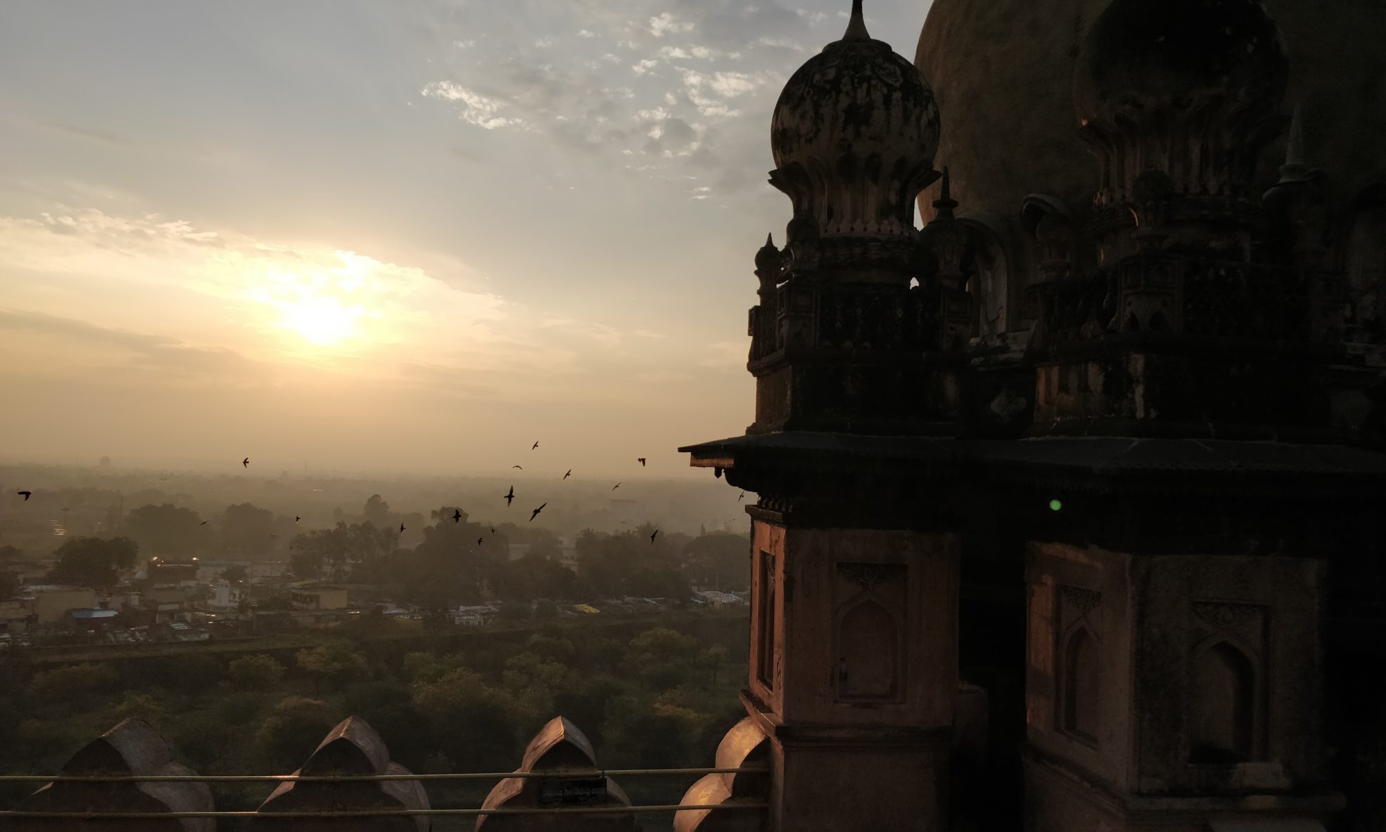 morning sun and the city view from the top of Gol Gumbaz