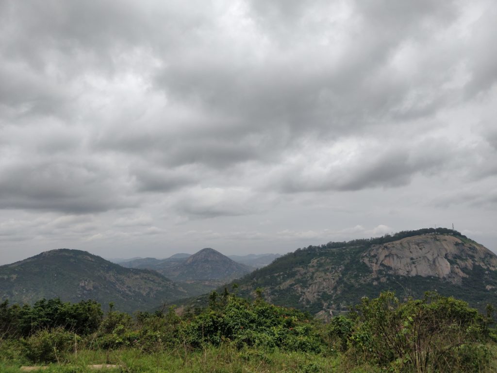 view from the tempe. nandi hill on the right, channagiri on the left and skandagiri in the middle